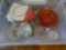 Glassware~25 clear dessert plates and 8 Rose colored plates plus other assorted items.