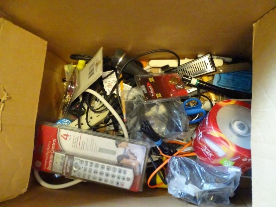 Box Lot-Remote Control, CD blanks, Flashlight, Master lock, etc.