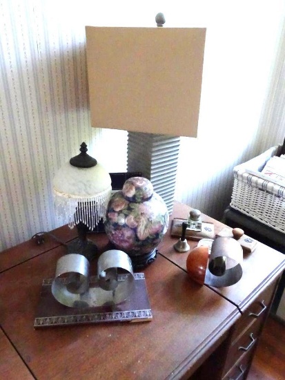 All items on top of desk-includes unique vintage lamp