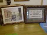 Framed picture and framed Bible verse.