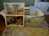 Assorted unframed pictures plus one framed