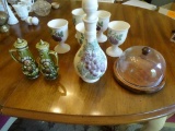 Decorative Wine Decanter, 5 wine glasses, oil/vinegar jars and cheese plate