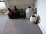 Glass jugs, metal jug and Pitcher