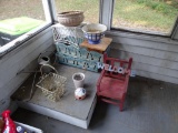 All items shown-Various planters, wire stool, Watering can, small birdhouse, chair, etc.