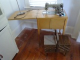 Necchi Sewing Machine, lamp and sewing basket