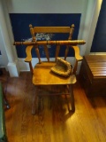 Chair with decorative bat and Baseball glove (Ted Williams-autograph Model 1677 Pro Pocket)