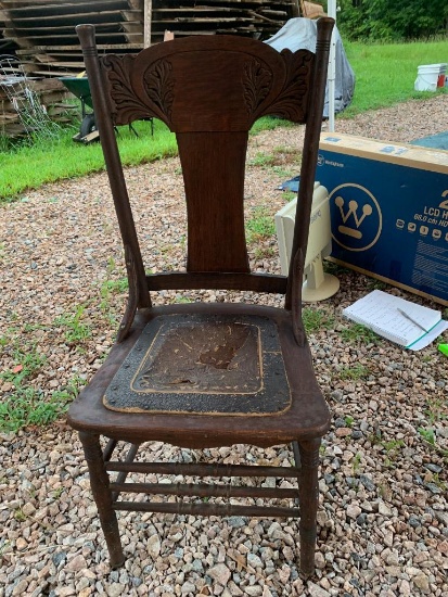Vintage pressed back dining chair with leather seat