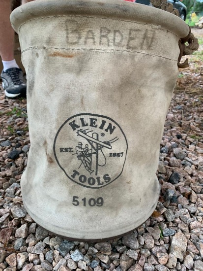 Vintage telephone lineman's tool bucket. "Kelin Tools" and logo printed, name "Barden" written in ma