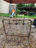 Antique iron bed, assumed twin size, see measurements. Brass accents and nice details