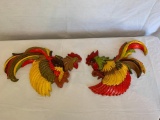 Kitchen wall decor, beautifully colored rooster pair. Reverse says 