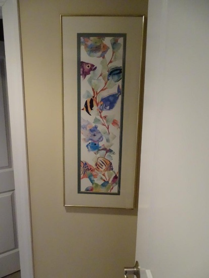 Fish Watercolor-40"T x16"W-gold metal frame