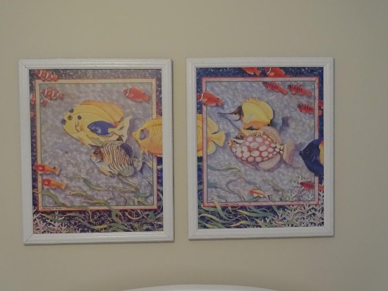 Two framed fish pictures. Each is 22"T x 18"W