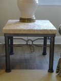 Coastal End table w/metal base and top made of poly/stone. Glasses leave no stains!