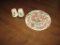 Vintage salt/pepper shakers and decorative small plate