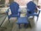 2 Blue Adirondack chairs and small table