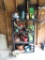 Shelving, plant products, pots, hummingbird feeder, butterfly feeder