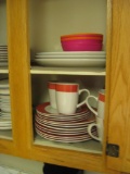 2 Sets of dishes, meat platters, etc. Set w/orange trim is Home360 and other is Pfaltzcraft