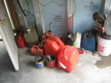 8 Gas cans, roofing nails, chains