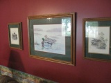 3 Duck prints in wood frames