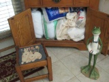 Bunny stool, frog and batting used for quilts and poly fiber used for pillows