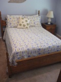Bedroom set: full/double bed, chest w/mirror, dresser w/mirror, side table, lamp and fish on wall