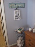 Welcome rack, towel rack, fish, candle and duck.