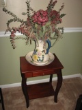Wood table and Pitcher/bowl