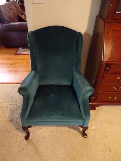 2 Queen Anne style chairs -green velvet