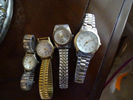 4 Ladies Watches-2 AccuTime Quartz-stainless steel, 1 Timex Indiglo, 1 misc.