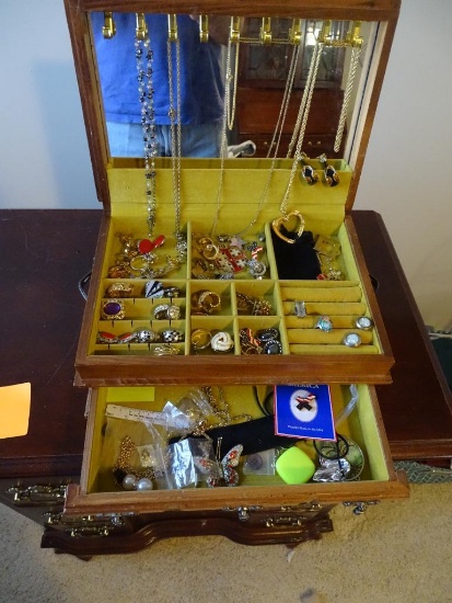 Costume Jewelry w/wooden jewelry box