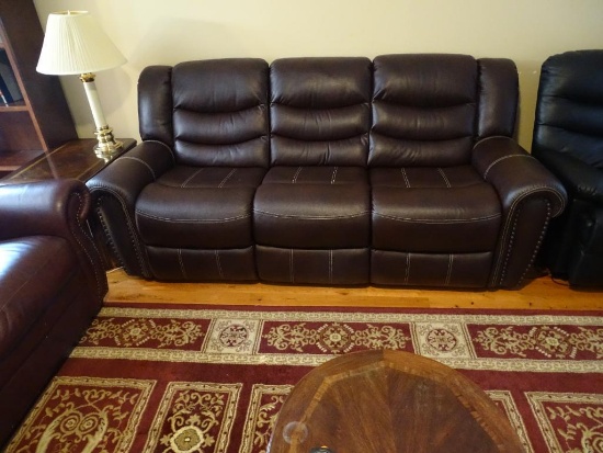 Leather like Sofa w/2 manual reclining seats.-Like New! 88"L x 36"D x 37"H-Dark Brown