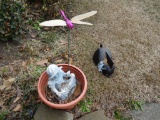 Yard Art-Gallon planter (plastic), paper mache girl, dragonfly and 