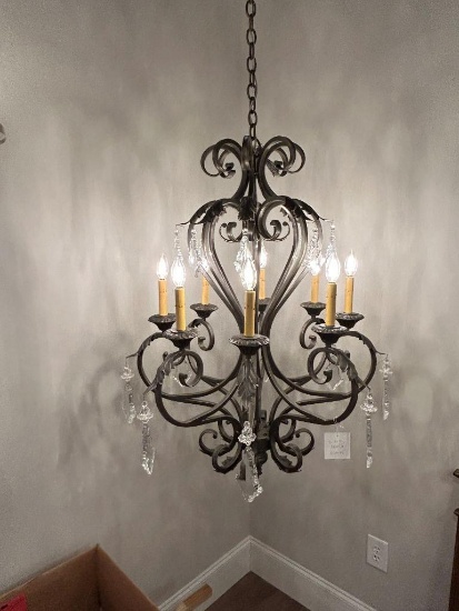 2nd Ave Design-8 light wrought iron chandelier w/crystal pendalogues-87835.28-Very Heavy~36"H x 32"W