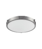 KUZCO-501112-LED Single LED flush mount ceiling fixture with round white opal glass. Brushed Nickel
