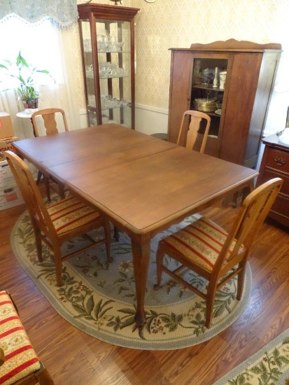 Vintage Fruitwood table w/6 chairs. 71"L x 45"W x 30"H.