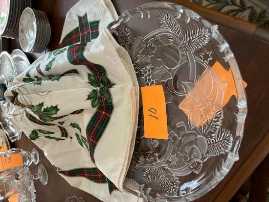 Christmas Glass Platter and Lenox Tablecloth-100"W x 116"L