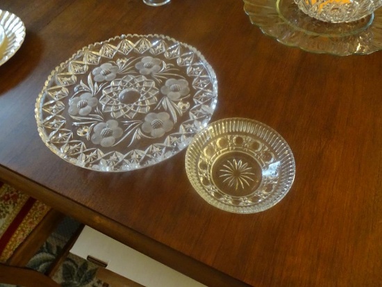 Heavy Cut Glass Platter and Bowl