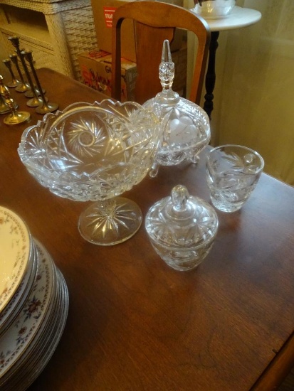 Cut Glass pieces-Footed Bowl, Candy Dish, Sugar/Creamer