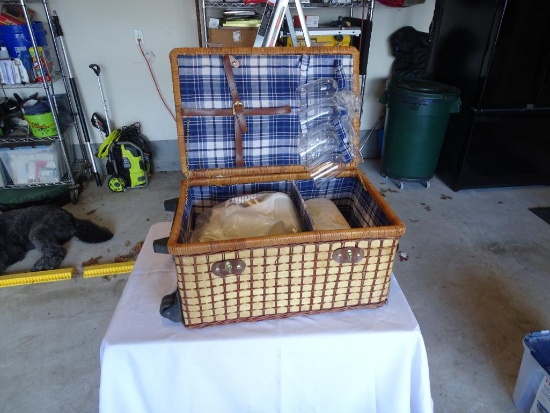Portable woven Picnic Basket on rollers.