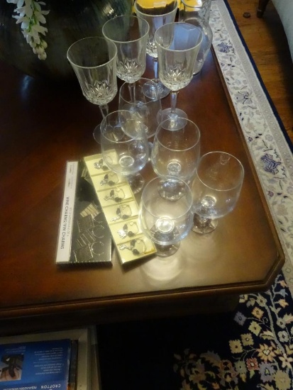 Wine glasses (9) plus Wine Charms and Bedside Water Carafe