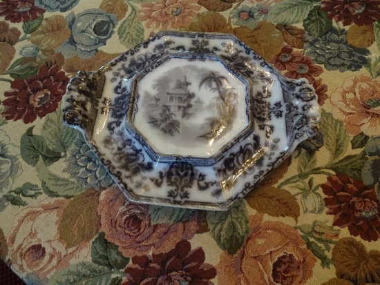 Antique Davenport Cyprus Ironstone Mulberry Transferware Platter-13.5", c. 1830