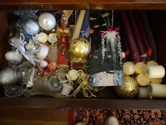 Assorted Candles, Christmas Ornaments, Napkin Rings