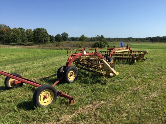 New Holland V- rake setup, with tow bar, New Holland # 260 rake and New holland # 258 rakes both wit