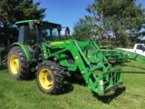Like New John Deere # 5101E, fwd, 1325 hours, AC, Reverser, cab, wheel weights, with # 563 quick ta