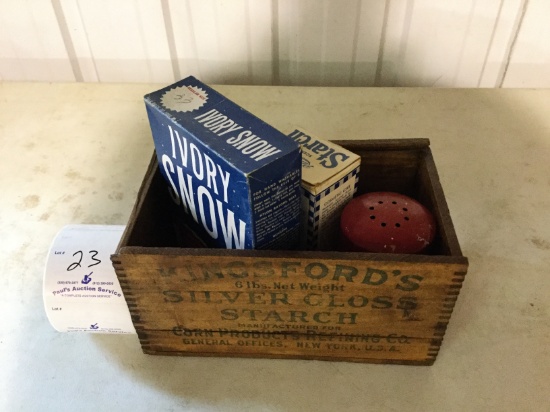 old wood box with soap and starch