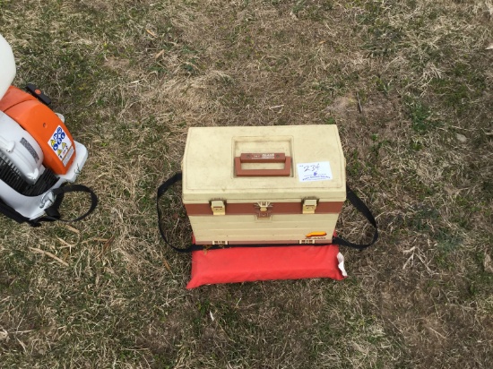 life vest and tackle box