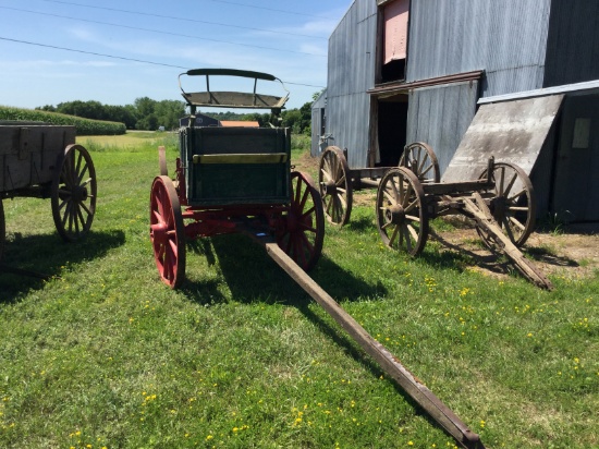 Double box grain wagon, running gear, and seat