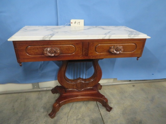 MAHOGANY MARBLE TOP SOFA TABLE