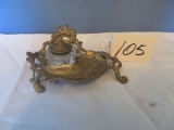 VINTAGE METAL BASE GLASS INKWELL