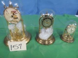 3 PC SET OF CLOCKS UNDER GLASS